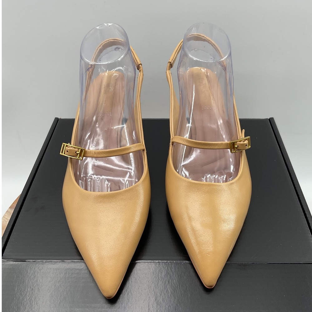 Franco Sarto Khloe Tan Leather Slingback Kitten Heel Pumps Size 9W L-KHLOE